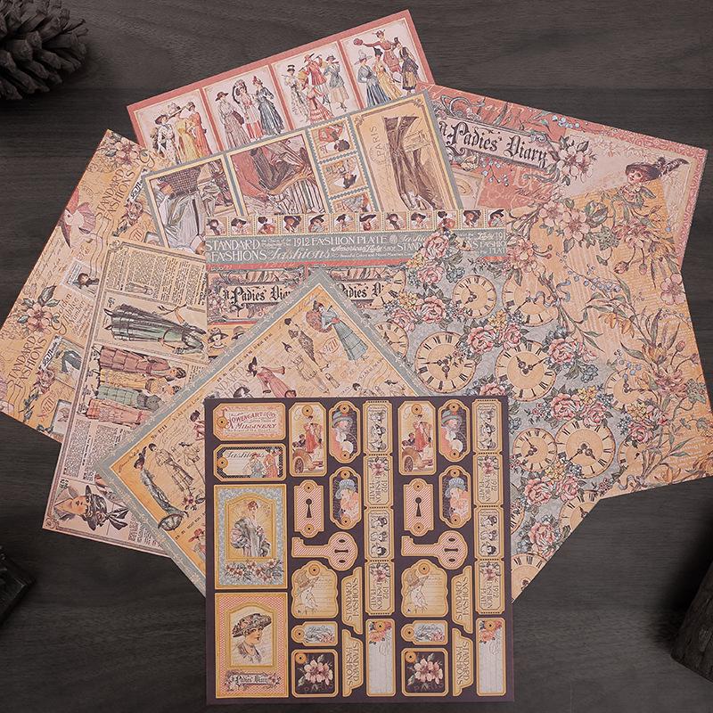 10 Sheets Vintage European-Style Decorative Paper for Journaling and Collage: Double-Sided Adhesive