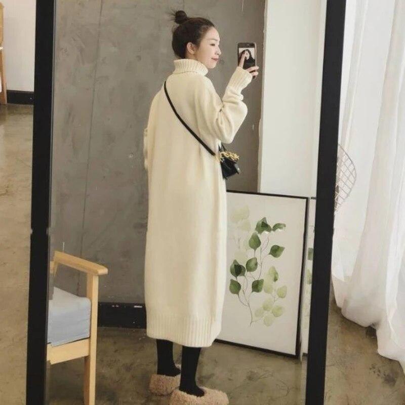 Robe Black Female Dress Clothing Sweater Loose Turtleneck Knitted Maxi Women's Dresses Long White Autumn Winter