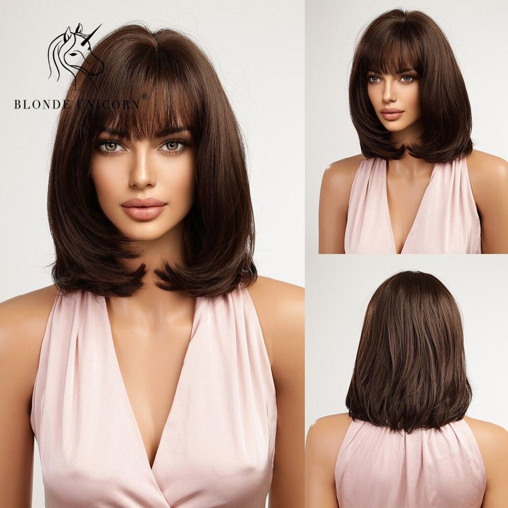 

БЛОНДИНЫЙ ЕДИНОРОГ Светло-серый синтетический парик Натуральный короткий парик Боб с челкой Ежедневное использование для черно-белых женщин Косплей Жаропрочный