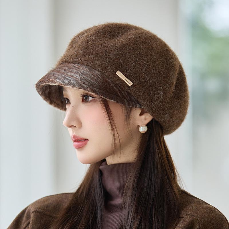Autumn and Winter Elegant Woolen Beret Retro Casual Thickened Hat Outdoor Windproof Warm Painter Hat