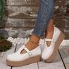 Women's Loafers Platform Sole Wedge Heel One-line Buckle Large Size Shoes Women Leisure Office Roman Zapatillas De Mujer