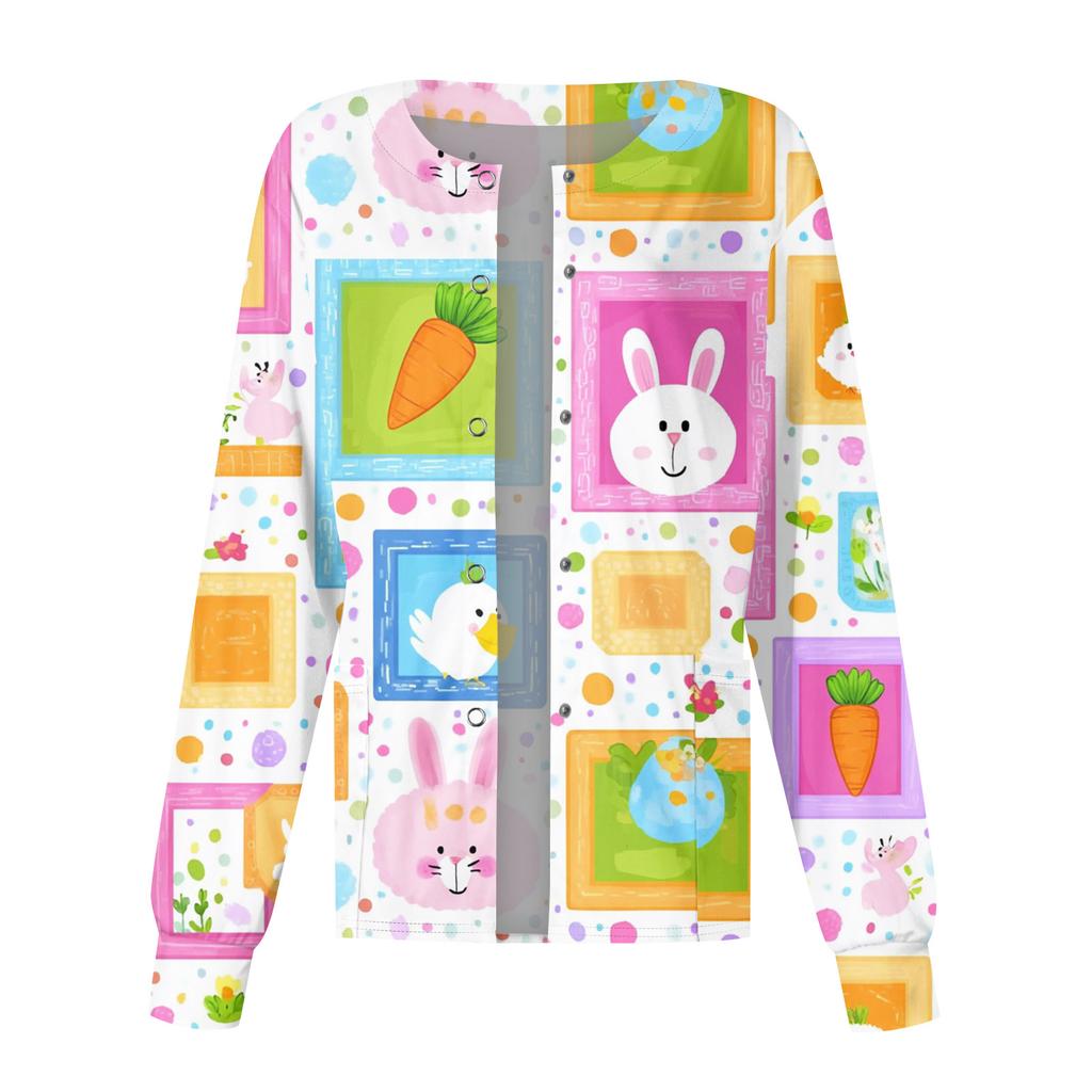 Damen Casual Mode Langarm Stehkragen Einreiher Pflanzenprint Uniformjacke Top