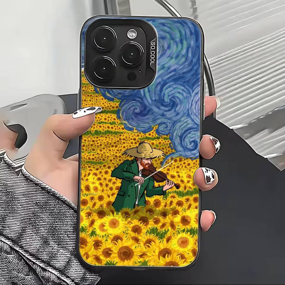 Custodia per Telefono Pittura Arte Rinascimentale R- Per iPhone 17,16,15,14,13,12,11 Plus,Pro Max,XS,Interno Placcato Argento Colorato