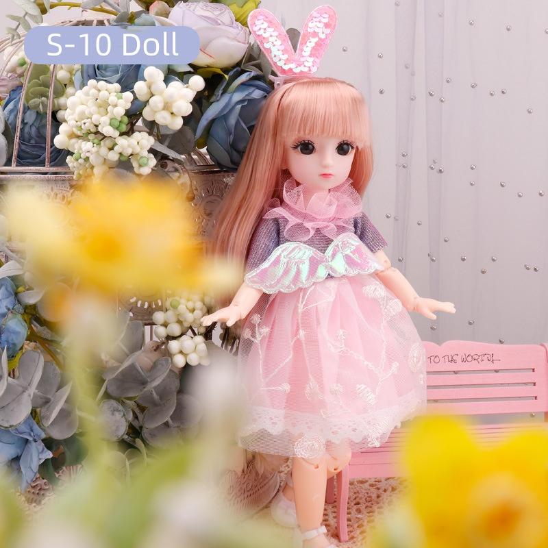 BJD Doll for Girls 30cm Anime Doll 23 Joint Movable Body with Skirt Hat Headdress Dress Up DIY Toy