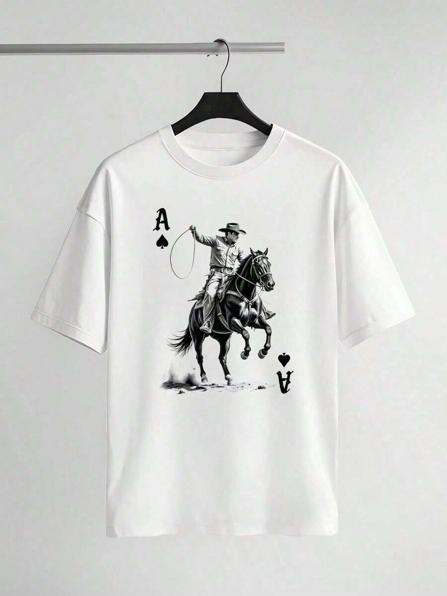 

Unisex s White Knit Drop Shoulder Short Sleeve Western Cowboy Spade A Graphic T-Shirt Tee XL