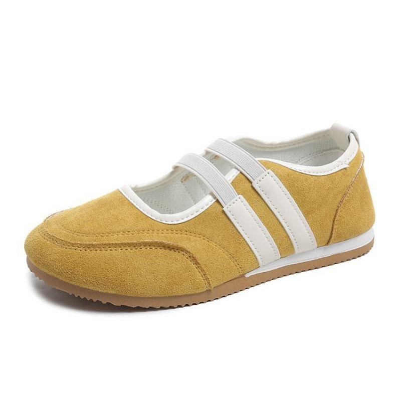

Round head solid color light mouth single shoes new flat-bottomed fashion ballet shoes student one foot Mary Jane shoes 35 жёлтый