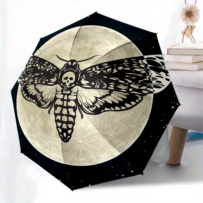 "Moonlit Moth: Mystical Nighttime Insect Art Print" Umbrella, Cute Umbrella with Cute Design, Portable 3-Fold Compact Umbrella for Men & Women, Valent