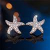 Cute Female Stone White Crystal Starfish Stud Earrings Gold Color Wedding Jewelry For Women