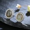 Natürlicher 8x10MM Labradorit Steckerohrring für Damen S Silber Einfach Vintage Jubiläumsparty Geburtstagsgeschenk
