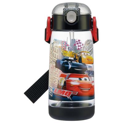Skater Water Bottle with Disney Cars Children's Straw, Clear, 480ml, One-Touch Silicone, 23, Boys' PDSH5-A