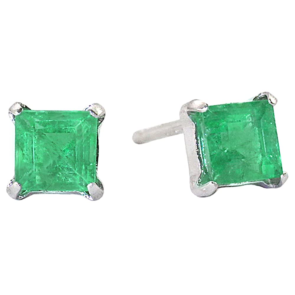 

Emerald single for both May birthstone [Barzaz] earrings, platinum, Pt900, square, stone, ears, зелений