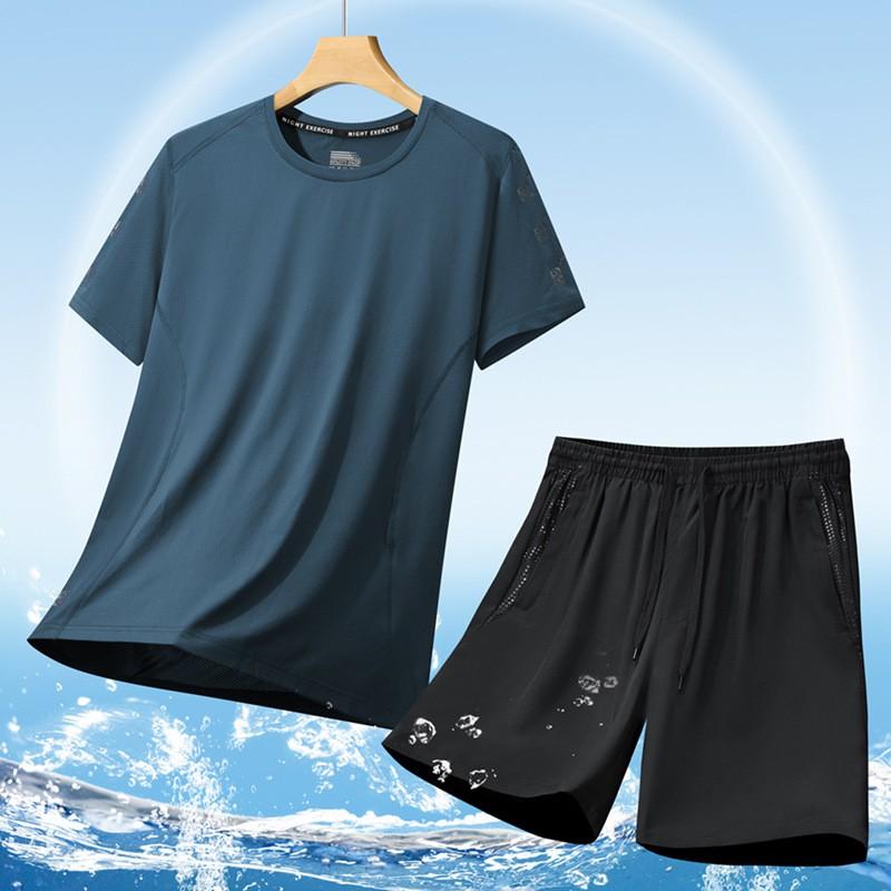 Mens Quick-Dry Sport Set Short Sleeve T-Shirt Shorts Lightweight Breathable Activewear Running Gym Casual Wear