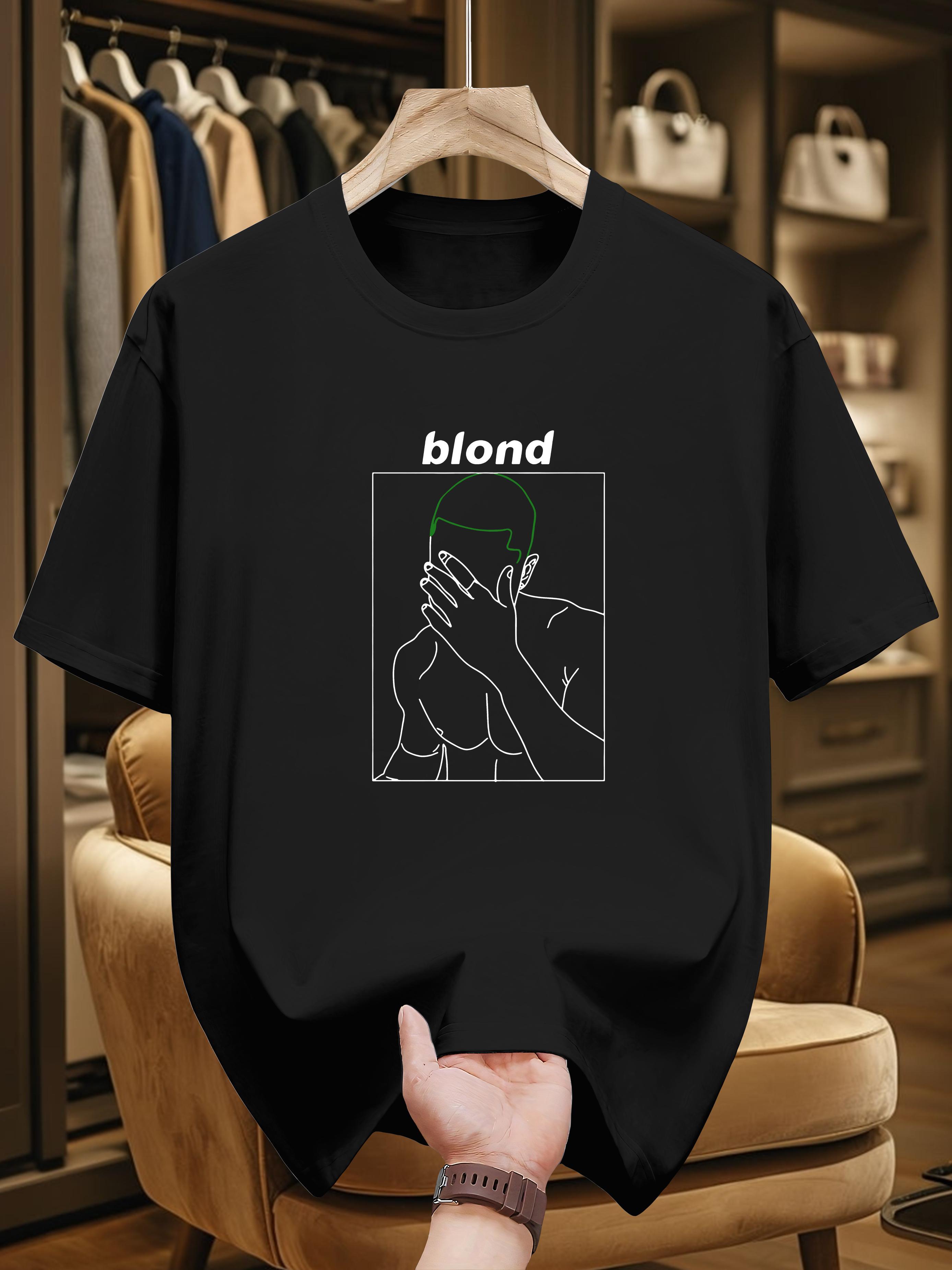 200g 100% Cotton Graphic Print T-shirt - Navy Blue Casual Short Sleeve Round Neck Summer Tee with Bold Blond Text & Artistic Design M