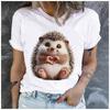 Unisex Polyester Summer Top The Little Hedgehog vs. The Heart Print Loose round Neck Short Sleeve Fashion for Astrology Lovers