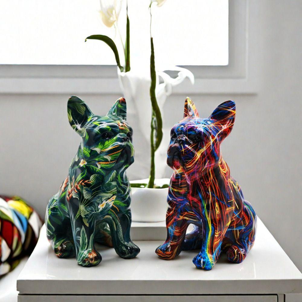 Mini Painted Bulldog Statue Kawaii Colorful Dog Statue Graffiti French Bulldog Statue Bedroom