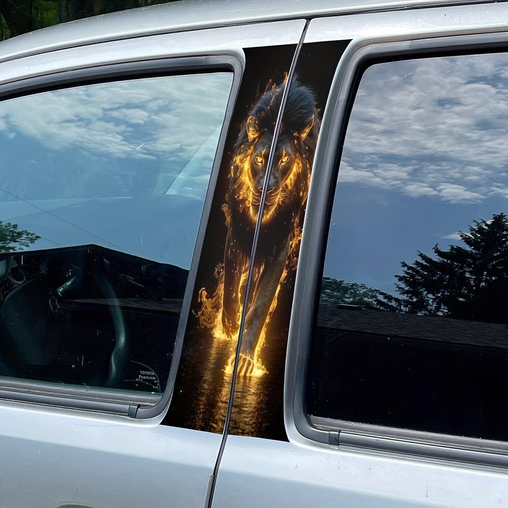 2-Pack Flame Lion Car Stickers - Durable Plastic B-Pillar Protector, Self-Adhesive Glossy for Vehicles, Walls and Windows
