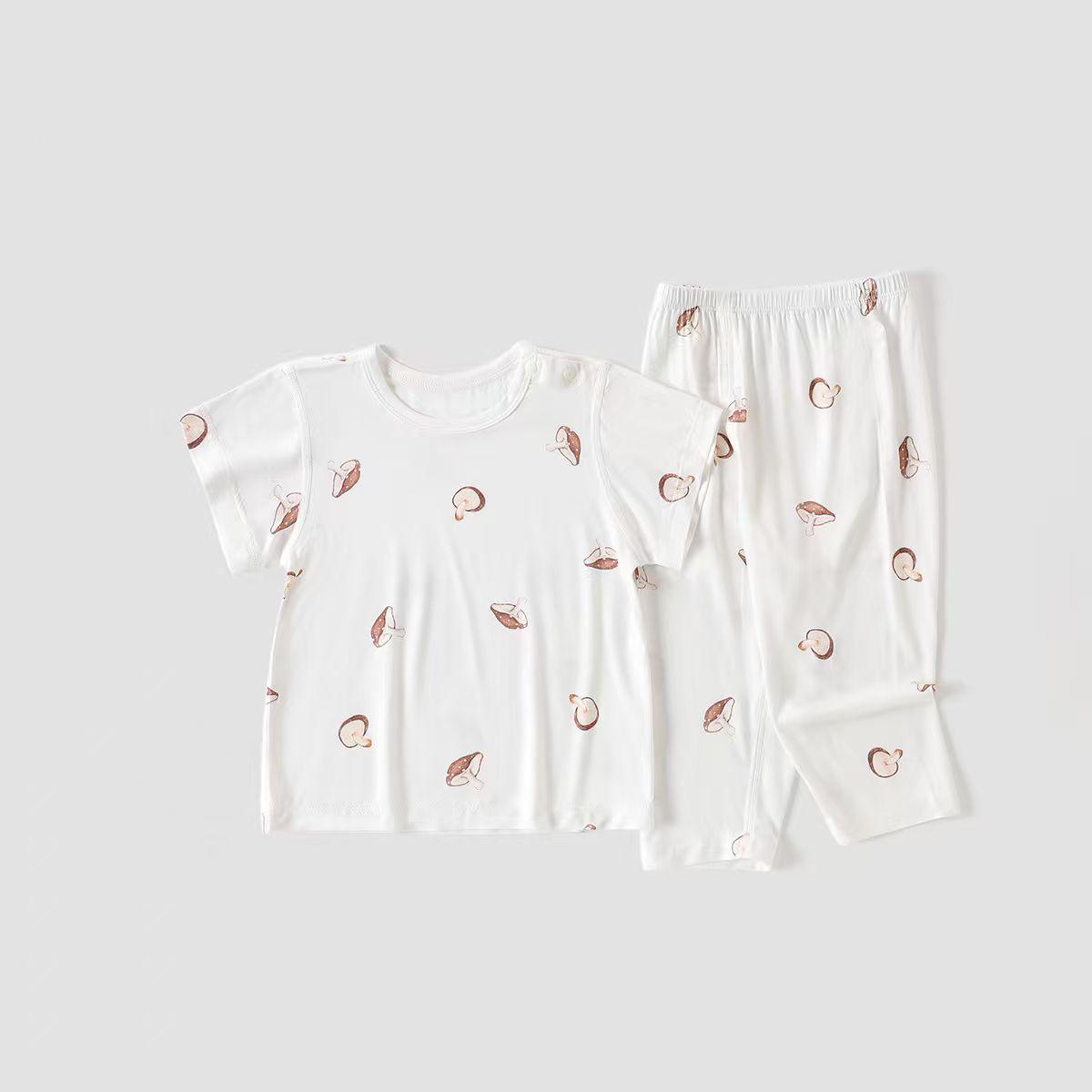 Unisex Bamboo Fiber Baby Pajamas - Short Sleeve Summer Two-Piece Set 100 cm