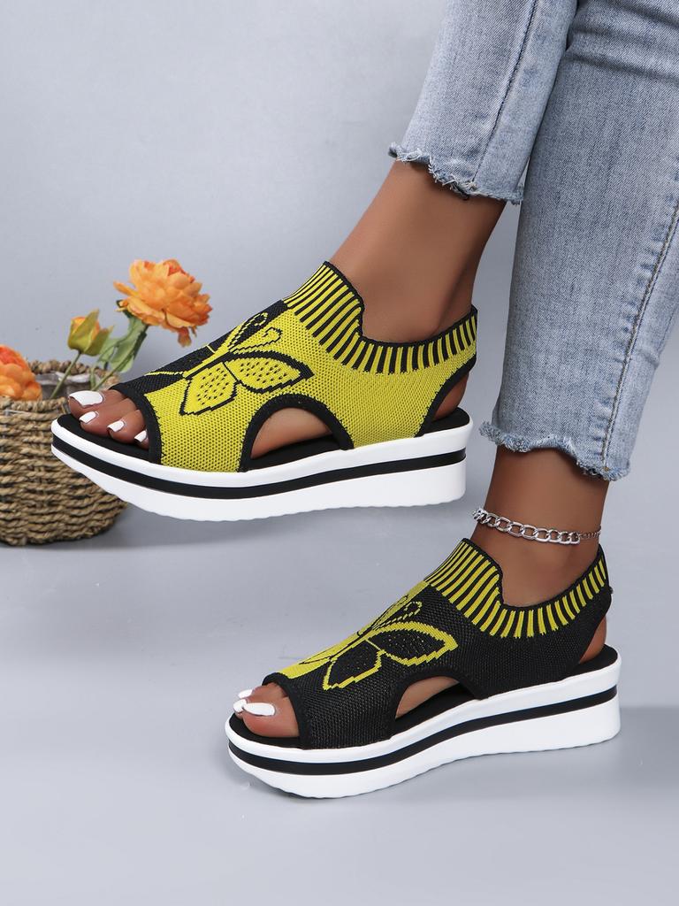 Mode Damen Flache Sandalen Mesh Fischmaul Lässig Niedrige Absätze Neue Sommer Pantoletten Damen Plateau Schuhe Sportliche Keile Strand Komfort Sandalen