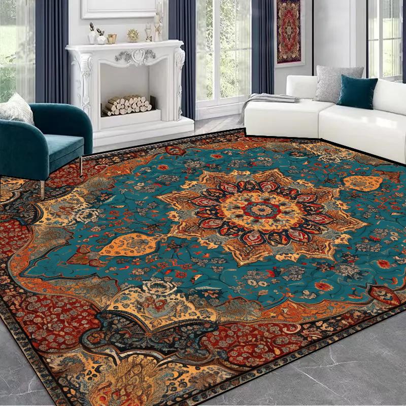 Persian Style Luxury Big Carpets for Living Room Decoration Bedroom Green Anti Slip Rugs Ins Plush Customizable Large Area Mats