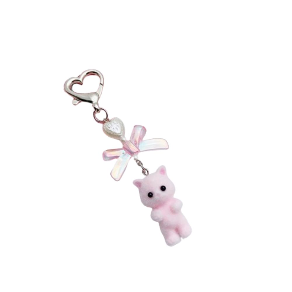 

Флокированный брелок с подвеской в виде кошки, модный брелок с подвеской в виде животных, брелок в форме сердца и банта, подарки розовый