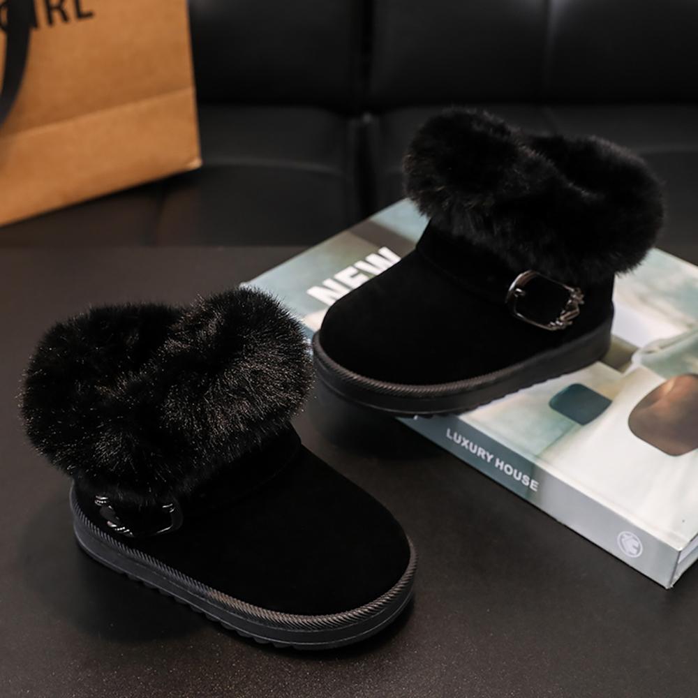 Girls Faux Fur Winter Boots For Girls Thick Warm Children's Plush Boots PU Leather Teenager Girl's Snow Boots Casual Boy's Cotton Shoe