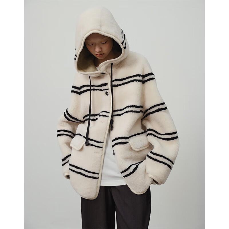 Imported Merino Lamb Fur Striped Coat