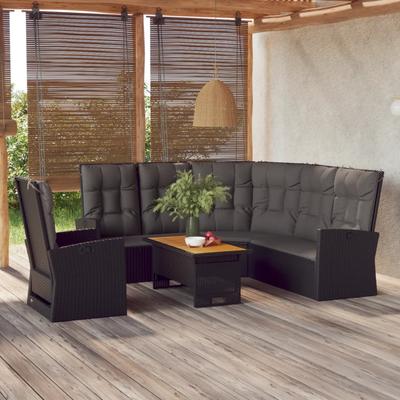 Vidaxl 3-Cz. Garten-Sitzgruppe, Kissen, Schwarzes PE-Rattan