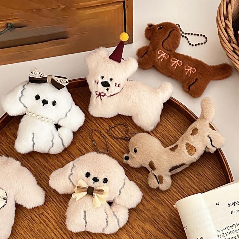 Cartoon Kawaii Dachshund Plush Keychain Novelty Stuffed Puppy Keyring Cute Brooch Backpack Decoration Gifts