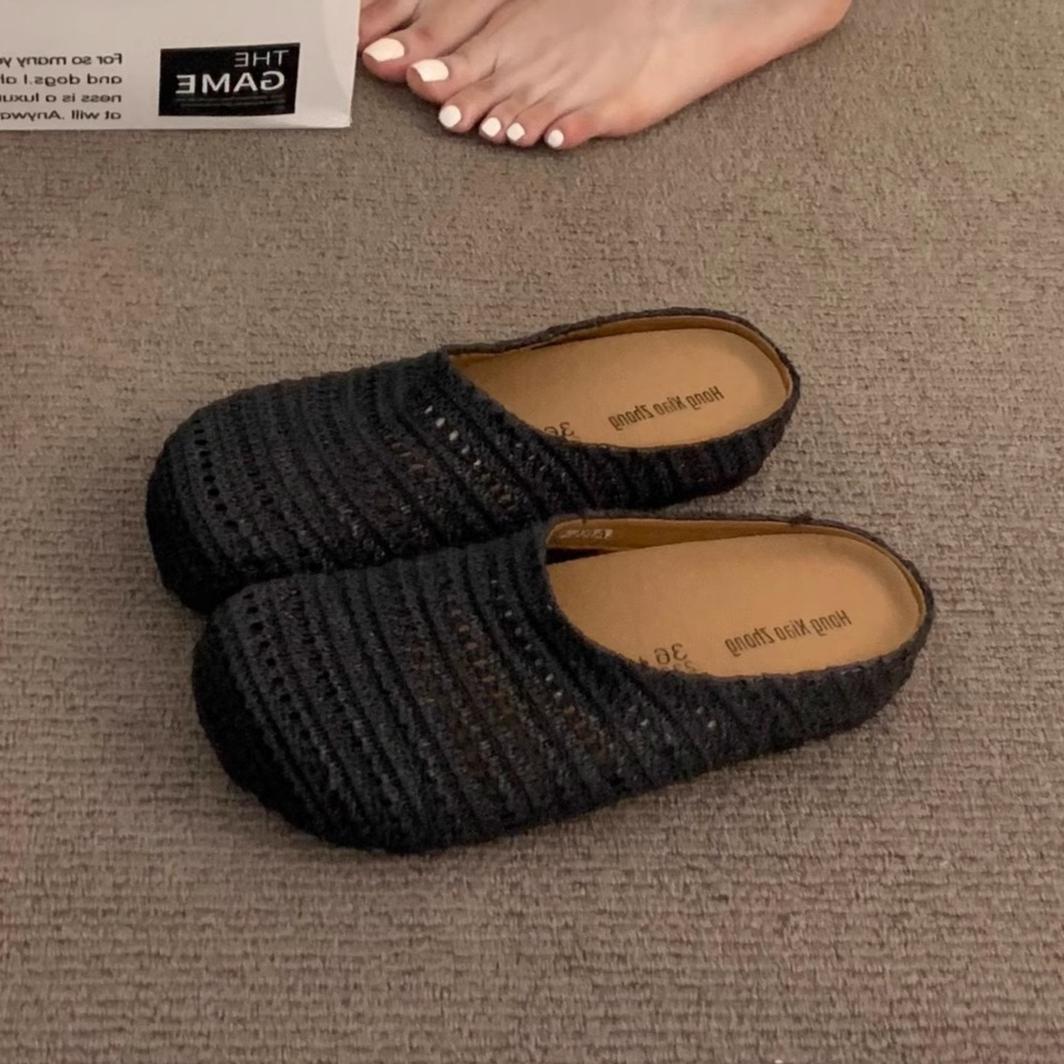 

Weave Mesh Slippers Women Flat Sandals Platform Casual Mules Shoes Woman Loafers 2025 Trend Comfort Shallow Summer Beach Slides 40 чёрный
