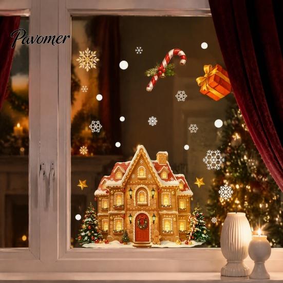 Reusable PVC Window Film Christmas Cling, Santa/Snowman/House/ Tree Patterns Print, Waterproof Creative Holiday Gifts Decorative Static Sticker