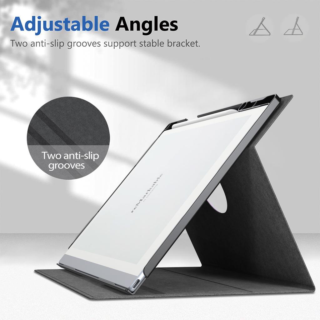 For Remarkable 2 Case Rotating Stand PC+PU Leather E-Reader Cover with Pen Holder
