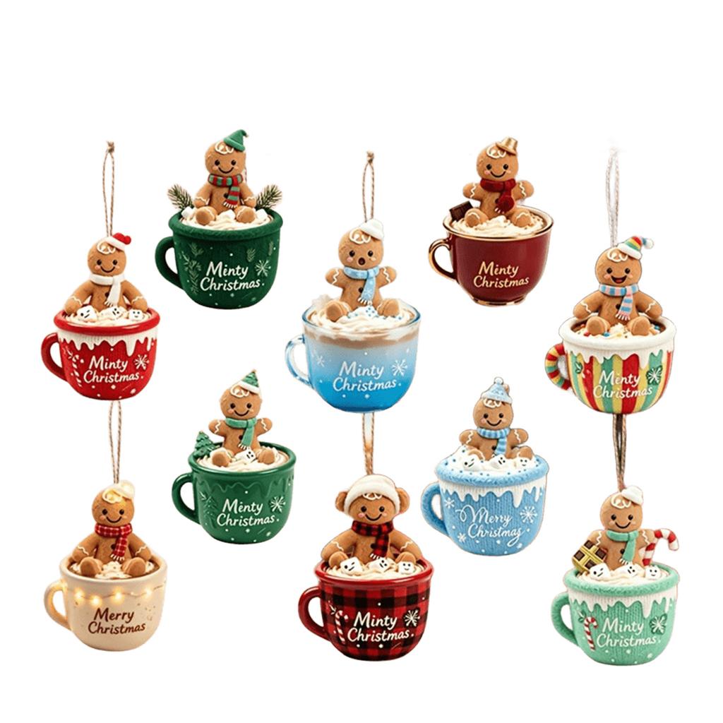 10Pcs Wooden Coffee Gingerbread Man Pendants for Christmas Xmas Tree Hanging Ornaments Home Party Christmas Decor New Year Gifts