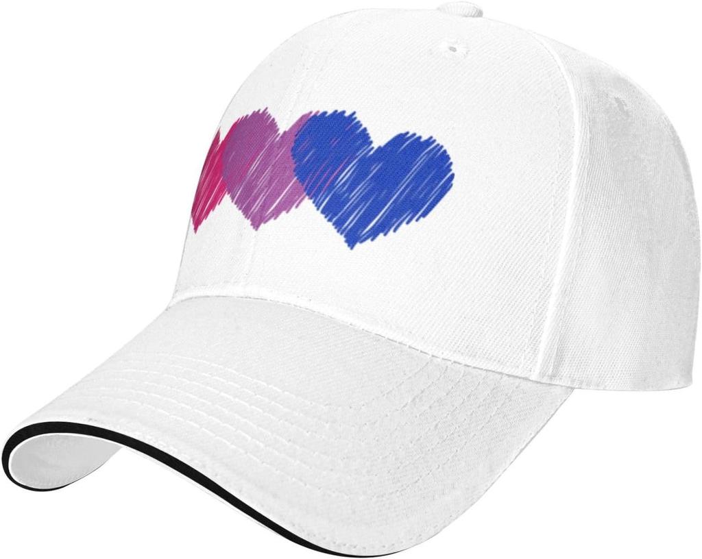 Bisexual Pride Hearts Print Red Baseball Cap Polyester Adjustable Casual Sun Protection Hat