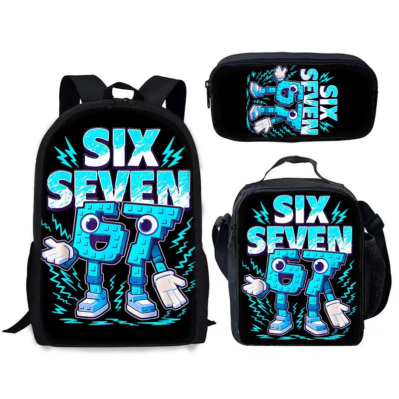 Fashion Trend New Stem 67 Six Seven Printed Schoolbag Meal Bag Pencil Bag Three-Piece Set, Cool Student Schoolbag