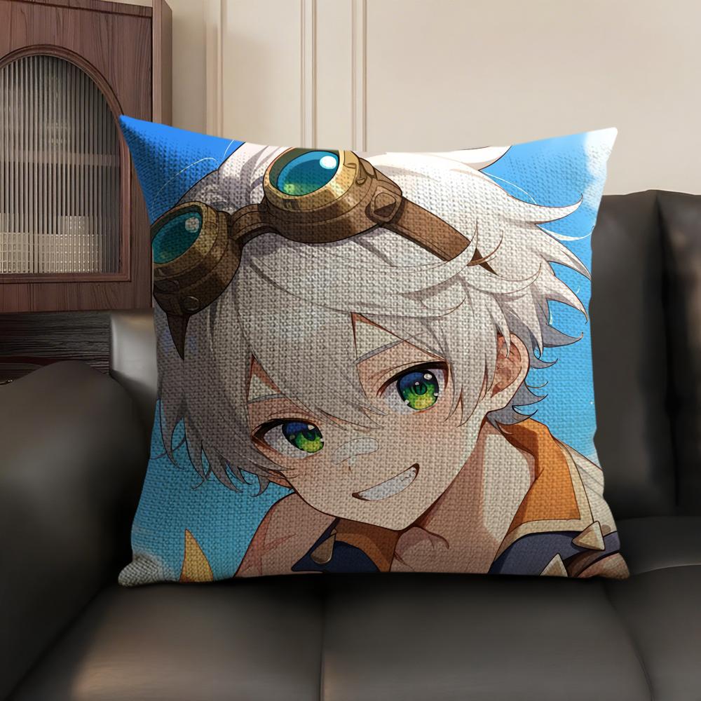 Bennett Genshin Impact Cute Cushion Cover Natural Linen Organic Fabric Double-Sided Printing Sofa Home Decor Gift Pillow Case