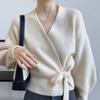 Advanced Sweater Knitwear Women Knitted Cardigan Fall Winter Tie V-neck Sweet Short Long-sleeved Knitted Tops