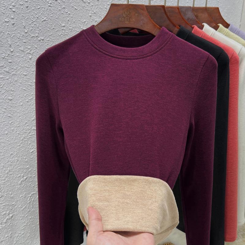 Crew neck German velvet bottoming shirt women's long-sleeved inner with autumn and winter new temperament women's clothing silk cashmere thermal top