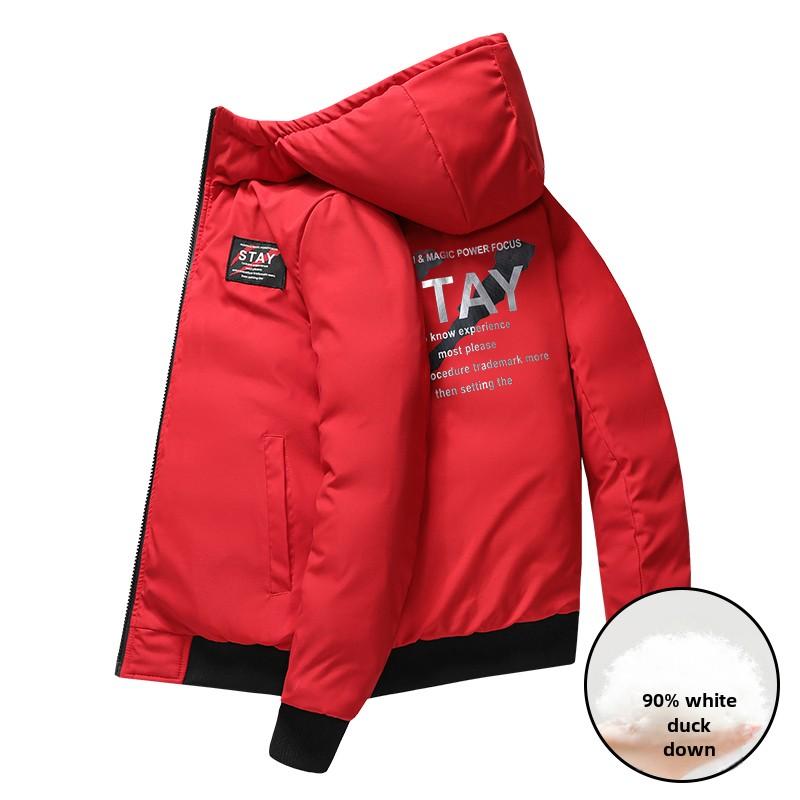 Men's Hip-hop Style Cotton Jacket Fashionable Versatile Double-sided Wearing Lined White Duck Down Warm Parka Winter Men's Wear