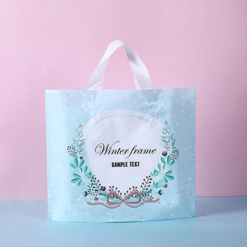 

50 шт. Нової друкованої сумочки, індивідуальний логотип для подарункової упаковки одягу, потовщені та міцні горизонтальні пластикові сумки для покупок 30X25X6cm