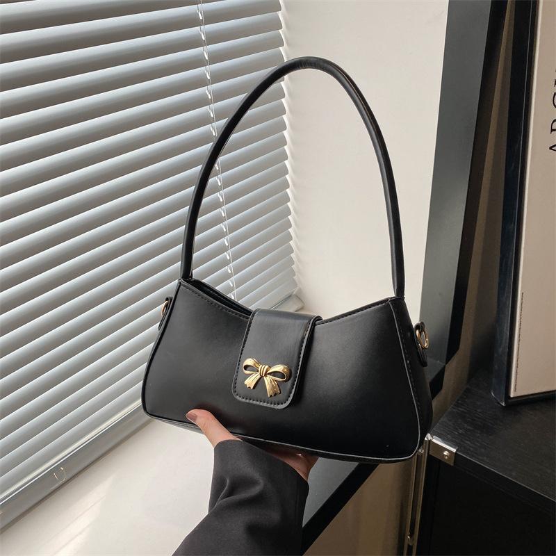 Женская 2 Новая Мода Подмышечная Сумка-Полумесяц Однотонная Популярный Бант Маленькая Сумка Текстурированная Персонализированная Сумка чёрный