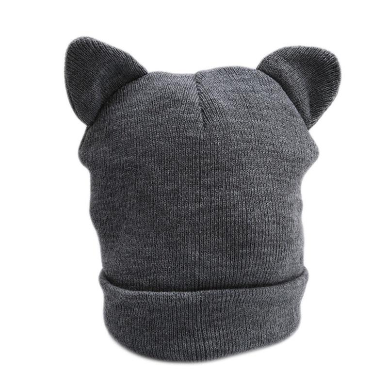 Hanyu Winter Women Cute Cat Ears Knitted Hat Ladies Casual Warm Beanie Wool Cap