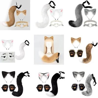 New Wolf Tail Fox  Handmade Fox Wolf Ears Headband and Faux Fur Tail for Halloween Cosplay Costume Accessories Cosplay