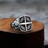 Wind Pattern Iron Cross Hexagram Mens Ring Titanium Steel Jewelry Durable Fashion Accessory