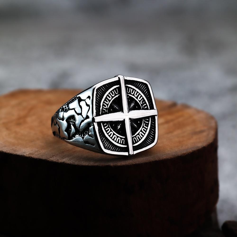 

Wind Pattern Iron Cross Hexagram Mens Ring Titanium Steel Jewelry Durable Fashion Accessory no. 13