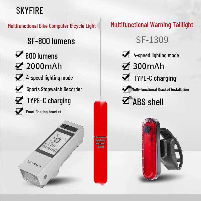 SkyFire 3-in-1 Bike Headlight, Speedometer & Tail Light