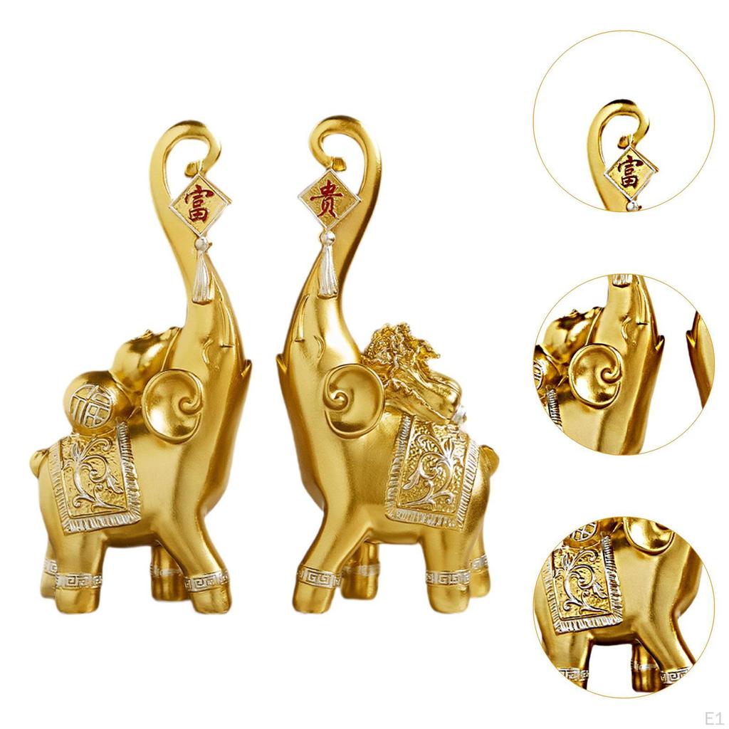 1 Paar Elefantenstatuen Tischornament Heim Fengshui Dekor 3,9x2,7x9,4 Zoll Handwerk Resin für