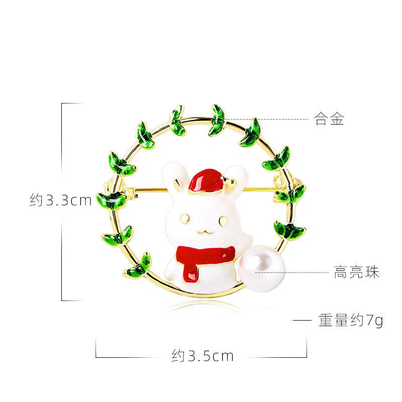 Female Fashion Pearl Cute Rabbit Flower Brooches For Women Luxury Yellow Gold Color Alloy Enamel Animal Brooch Safety Pins