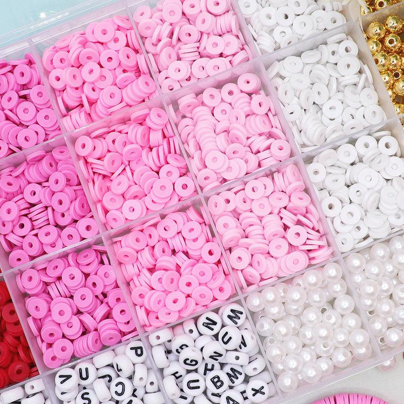 Valentine Day Clay Beads Kit Flat Round Disc Heishi Polymer Clay Beads with Letter Beads & Charms for Friendship Bracelet Making