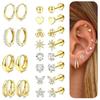 Gold Plated Brass Heart Leaf Zircon Stud Earrings Set