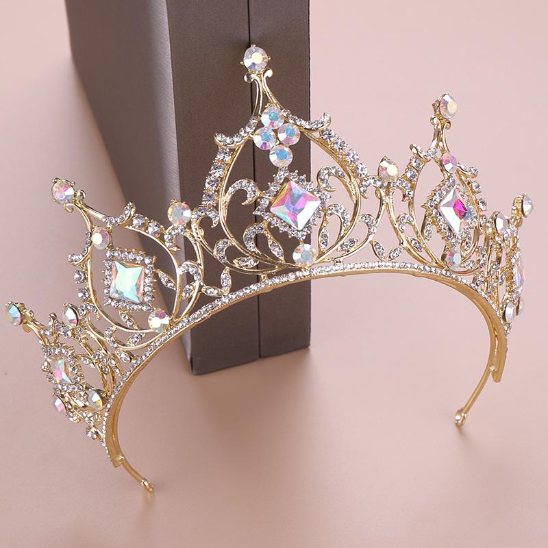 Fashion Wedding Hair Accessories Bridal Headdress Baroque Colored Rhinestone Crystal Crown Party Prom Queen Jewelry Crown Gift